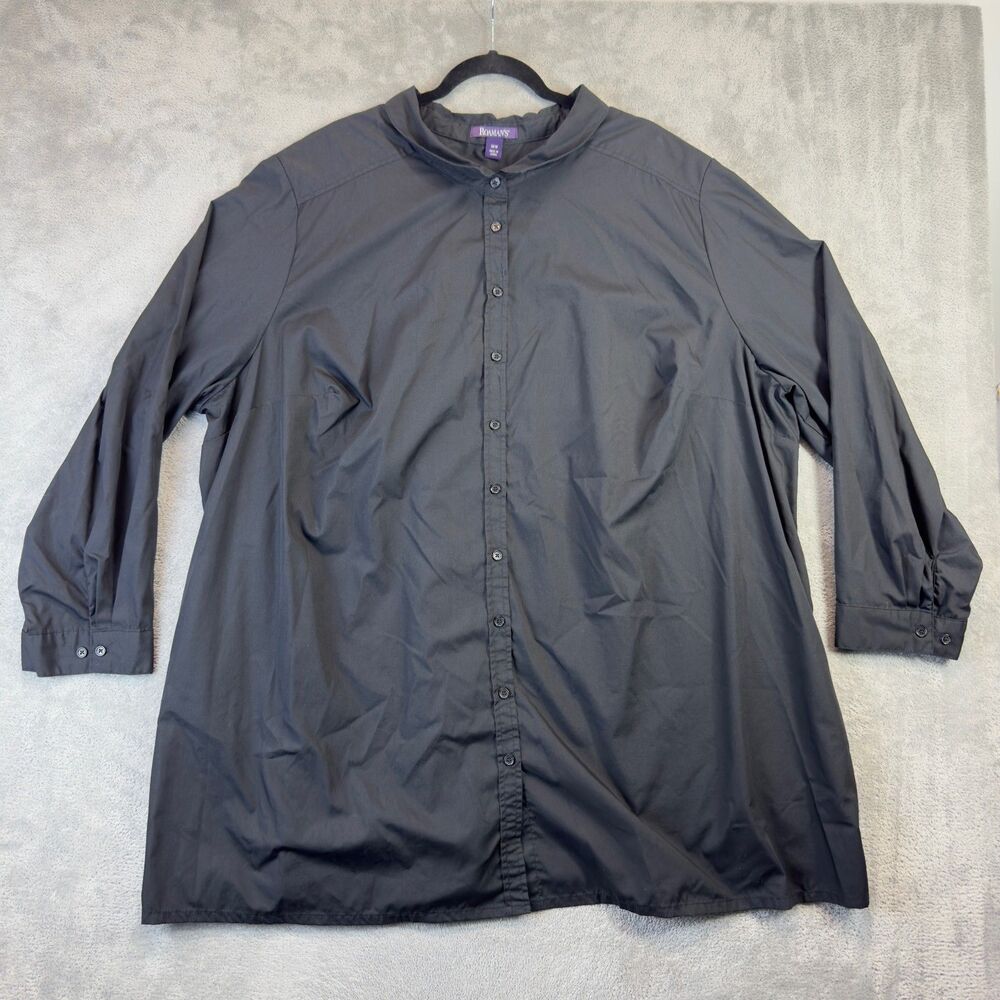 Roaman's Shirt Womens 36W Black Button Up Tunic Long Sleeve Career Work Office